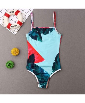 Mommy and Me Matching One Piece Swimsuit Family Floral Printed Spaghetti Strap Beach Wear Monokini Leaves (Girls) - C818OZ7WE...