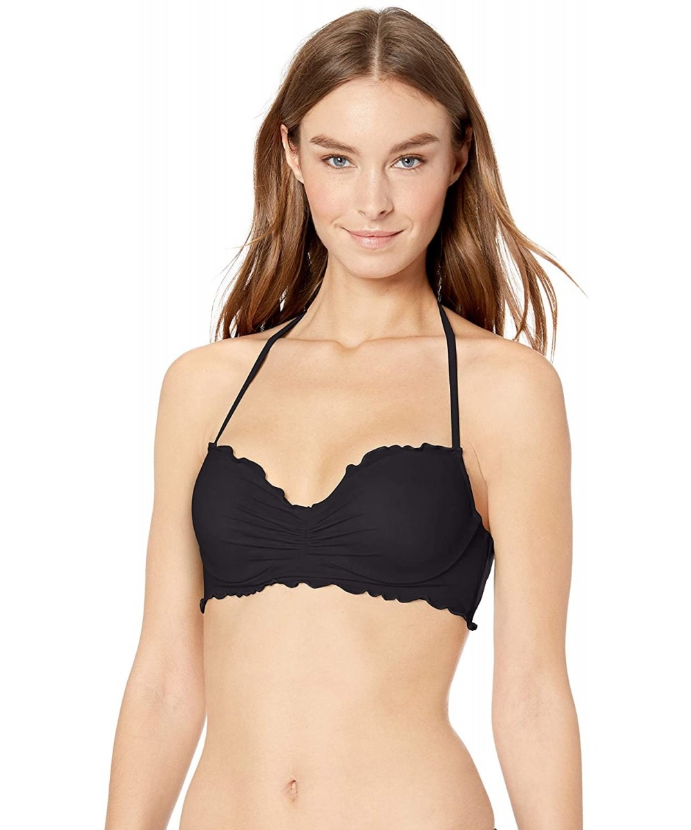 Women's Bandeau Bikini Top Swimsuit with Ruffle - Say Anything Black - CL18HRDN74H $47.05-Sets