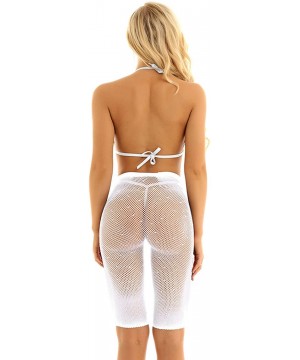 2 Piece Women's Sparkle Glitter Sequin Sheer Mesh See Through Lingerie Bra Top with Shorts Swimwear - White - C218AI4EA0O $16...