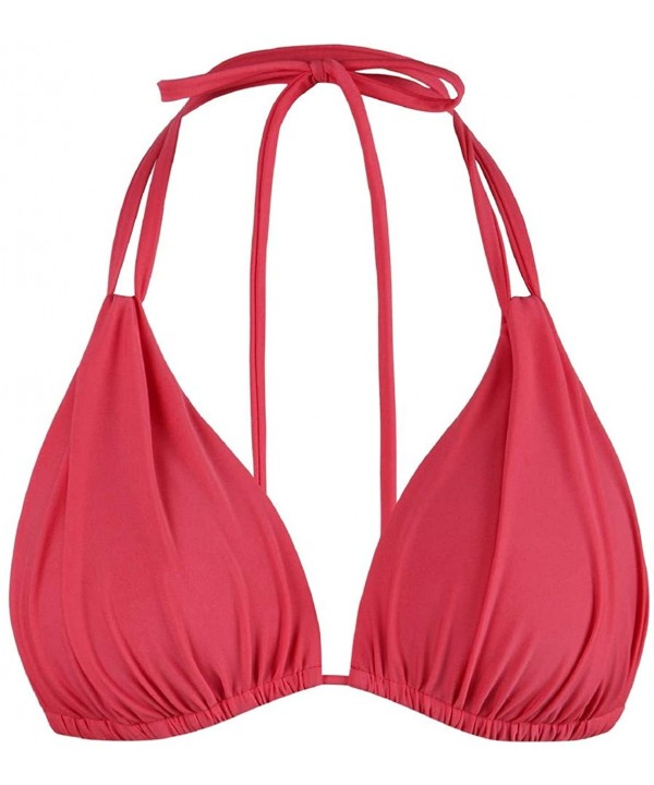 Women's Triangle Bikini Tops Push Up Ruched Halter Swimsuit Tops - Red - CR18U909LTO $18.39-Tops