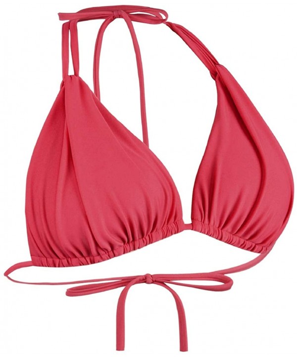 Women's Triangle Bikini Tops Push Up Ruched Halter Swimsuit Tops - Red - CR18U909LTO $18.39-Tops