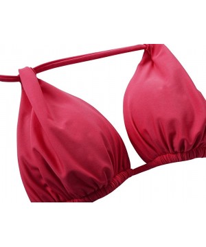 Women's Triangle Bikini Tops Push Up Ruched Halter Swimsuit Tops - Red - CR18U909LTO $18.39-Tops