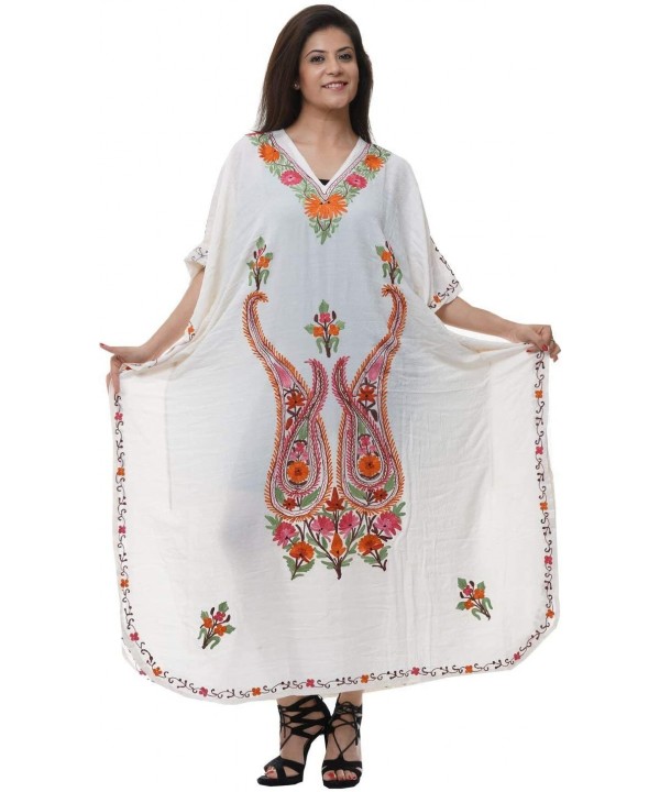 Kashmiri Embroidered Long Kaftan Maxi Dress Beach Cover up for Women (DX001HLC2JJ) - Dx001hlc2jj - CO18UASTK2A $32.94-Cover-Ups