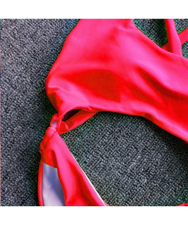 Women's Sexy Scoop Neck Bandage High Waist Thong 1PCS Padded Swimsuit Bikini Sets - Red - CV18RO4AZIR $11.82-Sets