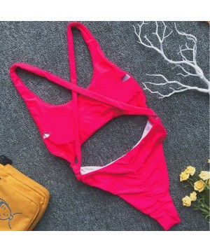 Women's Sexy Scoop Neck Bandage High Waist Thong 1PCS Padded Swimsuit Bikini Sets - Red - CV18RO4AZIR $11.82-Sets