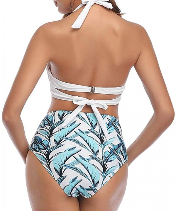 Modest Swimwear-Women Vintage Swimsuit Two Piece Retro Halter Ruched High Waist Print Bikini Set - A-white - CH194L9KL9C $11....