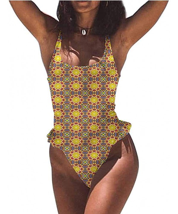 Bathing Suit Geometric- Oriental Flowers Great for Lounging Pool Side - Multi 08-one-piece Swimsuit - CN19E70AGX3 $32.21-Bottoms