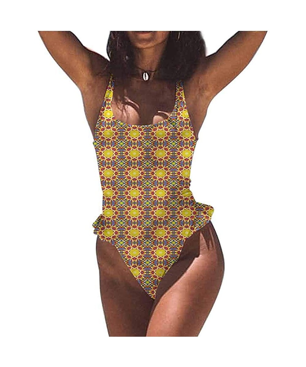 Bathing Suit Geometric- Oriental Flowers Great for Lounging Pool Side - Multi 08-one-piece Swimsuit - CN19E70AGX3 $32.21-Bottoms