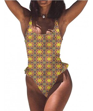 Bathing Suit Geometric- Oriental Flowers Great for Lounging Pool Side - Multi 08-one-piece Swimsuit - CN19E70AGX3 $32.21-Bottoms