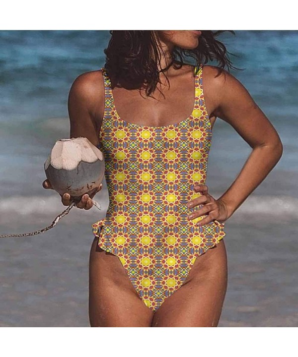 Bathing Suit Geometric- Oriental Flowers Great for Lounging Pool Side - Multi 08-one-piece Swimsuit - CN19E70AGX3 $32.21-Bottoms