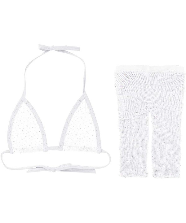 2 Piece Women's Sparkle Glitter Sequin Sheer Mesh See Through Lingerie Bra Top with Shorts Swimwear - White - C218AI4EA0O $16...