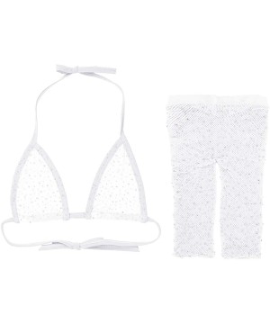 2 Piece Women's Sparkle Glitter Sequin Sheer Mesh See Through Lingerie Bra Top with Shorts Swimwear - White - C218AI4EA0O $16...