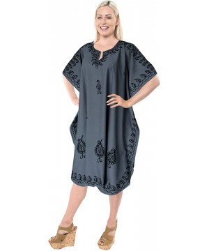 Women's Midi Caftan Dress Tops Beach Swimwear Cover Ups Embroidery A - Grey_c759 - CW11K0I0KYZ $18.86-Cover-Ups