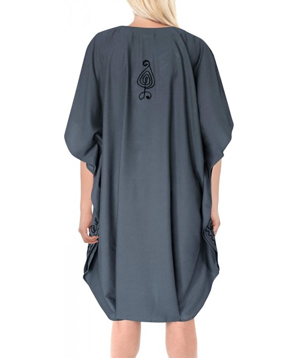 Women's Midi Caftan Dress Tops Beach Swimwear Cover Ups Embroidery A - Grey_c759 - CW11K0I0KYZ $18.86-Cover-Ups