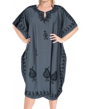 Women's Midi Caftan Dress Tops Beach Swimwear Cover Ups Embroidery A - Grey_c759 - CW11K0I0KYZ $18.86-Cover-Ups