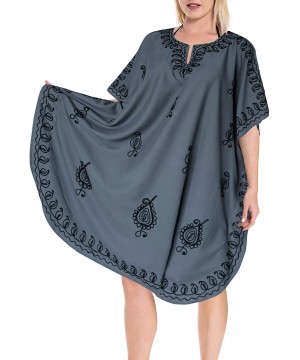 Women's Midi Caftan Dress Tops Beach Swimwear Cover Ups Embroidery A - Grey_c759 - CW11K0I0KYZ $18.86-Cover-Ups