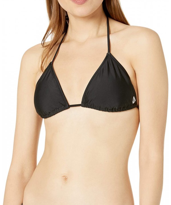 Women's Simply Solid Triangle Bikini Top - Black - C318C90CYLX $13.10-Tops