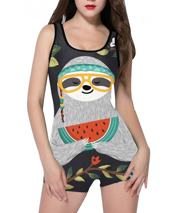 Women's Bathing Suit Tank Top Boyleg One Piece Swimsuit Cute Baby Sloth Eating Watermelon - Style 1 - CF18QWHYKEE $24.11-One-...