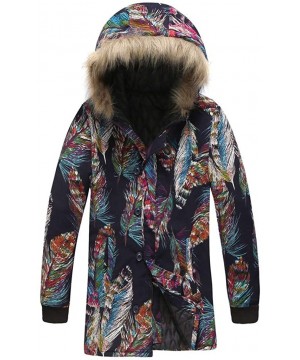 Men's Retro Warm Parka Jacket Ethnic Floral Print Jacket Winter Coat with Zipper Button Down Hood Coats - Purple B - CS193C7W...