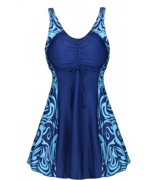 Women's Plus Size One Piece Swimdress Skirted Swimsuit Bathing Suits - Dark Blue - CT17XE7DKA5 $29.21-One-Pieces