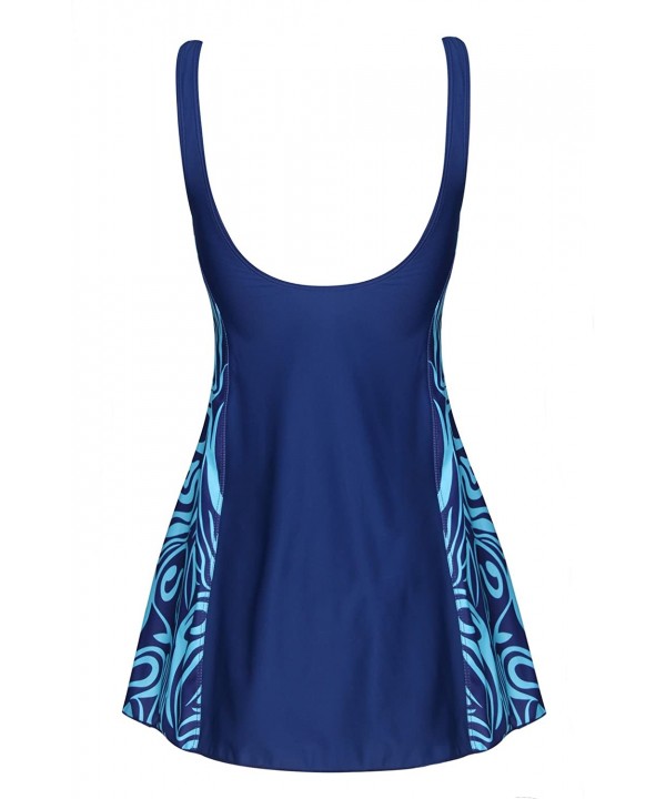 Women's Plus Size One Piece Swimdress Skirted Swimsuit Bathing Suits - Dark Blue - CT17XE7DKA5 $29.21-One-Pieces