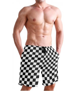 Men's Swim Trunks Honeycomb Periodic Table Rainbow Quick Dry Beach Board Shorts with Pockets - Waving Checkered Flag Car Raci...