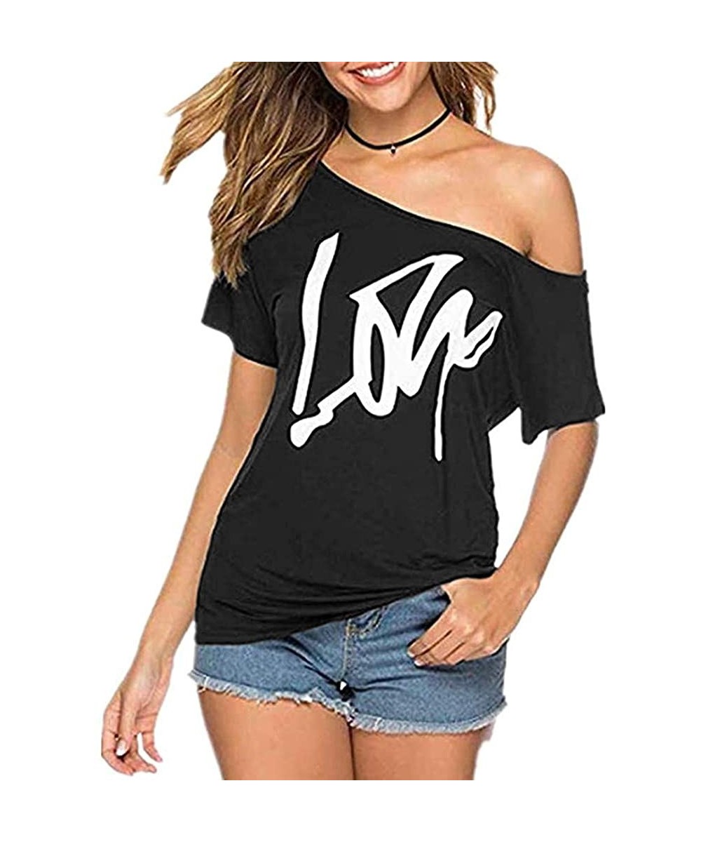 Off Shoulder Love Womens Graphic T Shirt Tops - Black - CC19CXM0ZX0 $10.67-One-Pieces