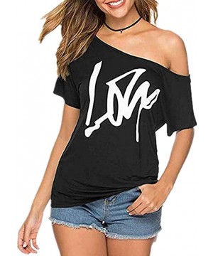 Off Shoulder Love Womens Graphic T Shirt Tops - Black - CC19CXM0ZX0 $10.67-One-Pieces