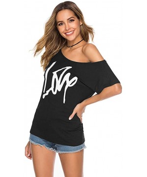 Off Shoulder Love Womens Graphic T Shirt Tops - Black - CC19CXM0ZX0 $10.67-One-Pieces