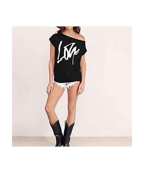 Off Shoulder Love Womens Graphic T Shirt Tops - Black - CC19CXM0ZX0 $10.67-One-Pieces