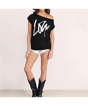 Off Shoulder Love Womens Graphic T Shirt Tops - Black - CC19CXM0ZX0 $10.67-One-Pieces