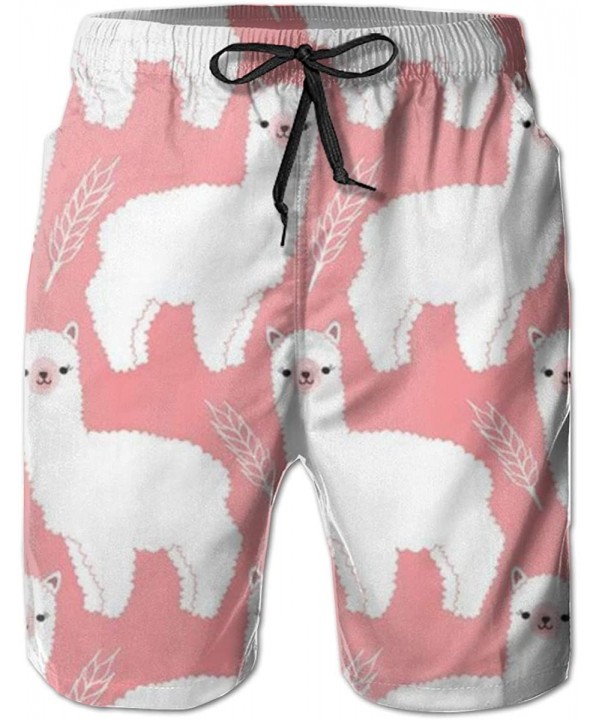 Men Summer Beach Board Shorts Swim Trunks with Pockets (American Native Pattern) - Alpaca Llama Pink - CK18RT87ZDN $28.16-Boa...