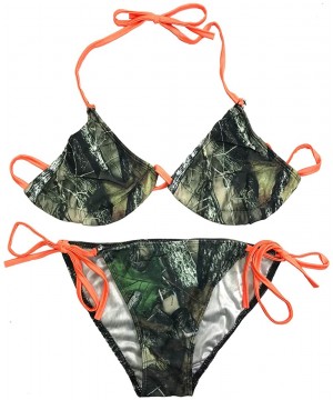 Women's Camo Swimsuit with Orange String Accents Bikini Top and Bottom - CO195LSAKYH $34.29-Tops