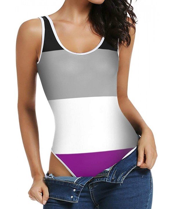 Women's Sexy Scoop Neck Bodysuits Jumpsuits Transgender Pride Flag - Asexual Pride Flag - CW196AYDQK3 $25.11-One-Pieces