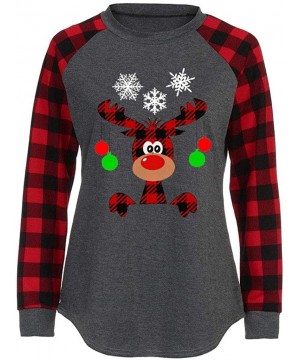 Festival Christmas Womens Reindeer Blouses T-Shirt Xmas Long Sleeve Tops - B-red - CJ192K7U9US $17.45-Tops