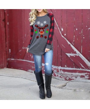 Festival Christmas Womens Reindeer Blouses T-Shirt Xmas Long Sleeve Tops - B-red - CJ192K7U9US $17.45-Tops