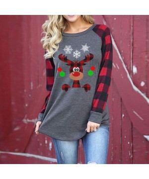 Festival Christmas Womens Reindeer Blouses T-Shirt Xmas Long Sleeve Tops - B-red - CJ192K7U9US $17.45-Tops