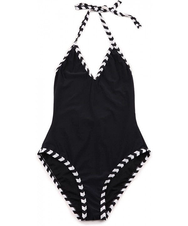 Women's Monokini Swimwear Deep V-Neck Plunge Backless High Waisted One Piece Swimsuit - Manhattan Black - E - CE187I28LHN $14...