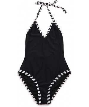 Women's Monokini Swimwear Deep V-Neck Plunge Backless High Waisted One Piece Swimsuit - Manhattan Black - E - CE187I28LHN $14...