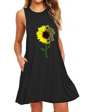 Women's Summer Casual T Shirt Dresses Short Sleeve Swing Dress Pockets - Black a - CZ19D8RNL6H $19.36-Tankinis