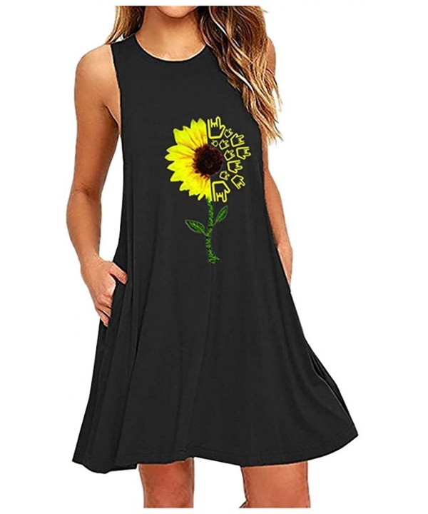 Women's Summer Casual T Shirt Dresses Short Sleeve Swing Dress Pockets - Black a - CZ19D8RNL6H $19.36-Tankinis