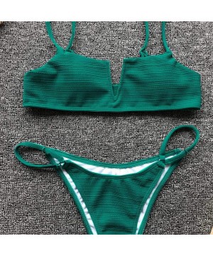 Women's Bathing Suit Deep V-Wired Bikini Set High Cut Two Piece Swimsuits - Green - CK196LW8WX5 $10.40-Sets