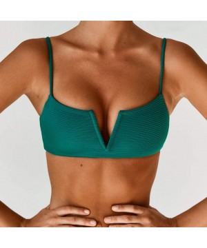 Women's Bathing Suit Deep V-Wired Bikini Set High Cut Two Piece Swimsuits - Green - CK196LW8WX5 $10.40-Sets