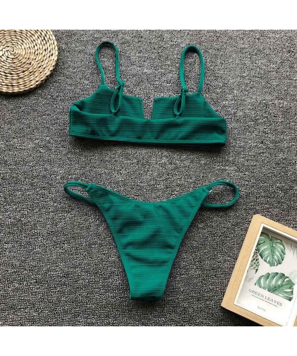 Women's Bathing Suit Deep V-Wired Bikini Set High Cut Two Piece Swimsuits - Green - CK196LW8WX5 $10.40-Sets