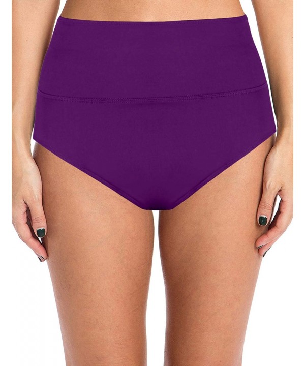 Women's High Waisted Swim Bottoms Plus Size Tankini Bottoms Tummy Control Swimwear Briefs - Purple - CU18NKRG9QK $13.84-Tankinis