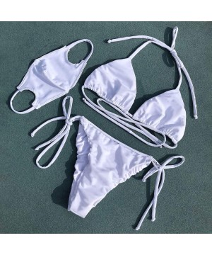 3PC Women Bikini Swimwear Suits with Mask Set Beach Plus Size Sexy Fashion - White - CB199SL9AI9 $17.55-Sets