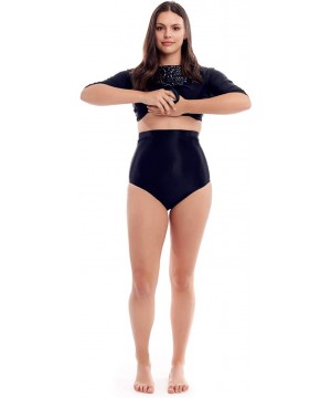 Women's Plus Size Retro Style High Waist Black Bikini Bottom - CE180S8WDTQ $18.81-Bottoms