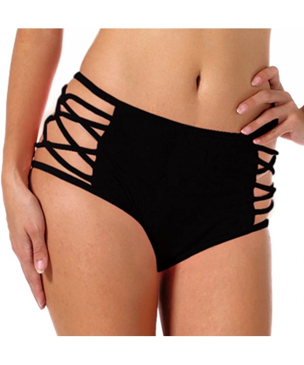 Sexy Women's High Waisted Bikini Bottoms Swim Shorts Strappy Brief Tankini Swimsuit - Black - CN18EOTW4IW $8.24-Sets