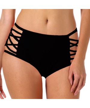 Sexy Women's High Waisted Bikini Bottoms Swim Shorts Strappy Brief Tankini Swimsuit - Black - CN18EOTW4IW $8.24-Sets