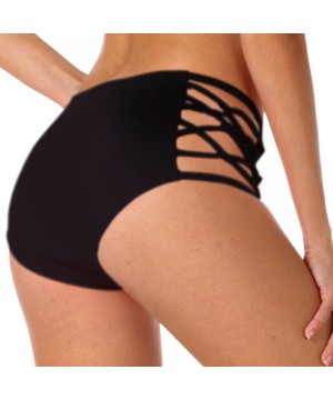 Sexy Women's High Waisted Bikini Bottoms Swim Shorts Strappy Brief Tankini Swimsuit - Black - CN18EOTW4IW $8.24-Sets